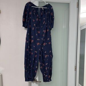 Free People Floral Navy Jumpsuit